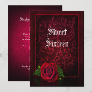 Gothic Gerahmt Damask & Rote Rose Sweet 16 Einladung