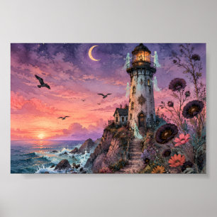 Gothic Ghost Leuchtturm Sonnenuntergang Whimsigoth Poster