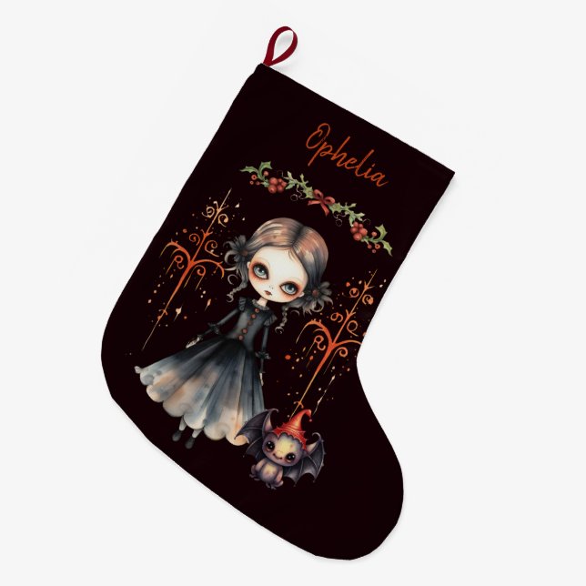 Gothic Girl and Niedlich Critter Großer Weihnachtsstrumpf (Vorderansicht (hängend))
