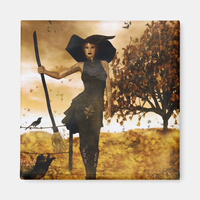 Gothic Girl Autumn Hexenmagnet Magnet (Vorne)