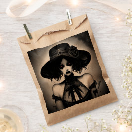 Gothic Girl in Black Dress und Hat Halloween Geschenktütchen