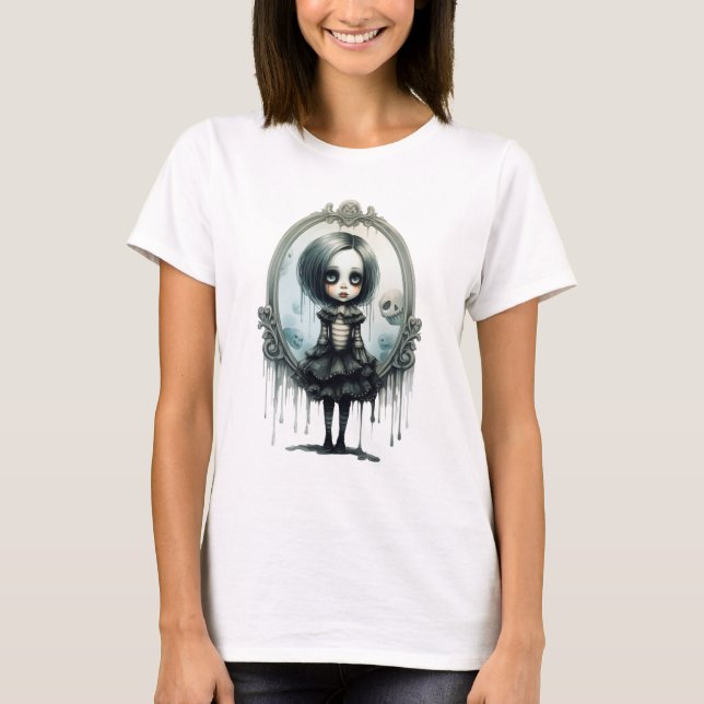 Gothic Girl in Viktorianisch Mirror Halloween T-Shirt (Vorderseite)