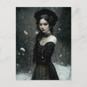 Gothic Girl in winter. Snowing. Postkarte
