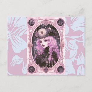Gothic Girl Lila Haar Rosa Hintergrund Halloween Feiertagspostkarte