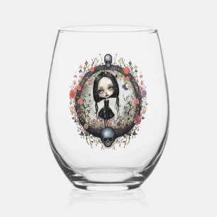 Gothic Girl mit Blume Wreath Weinglas Ohne Stiel