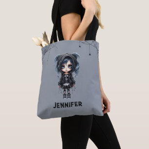 Gothic Girl mit Spinnennetzen und Spinnen Hallowee Tasche