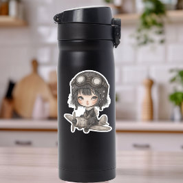 Gothic Girl Pilot flying Airplane Cute Anime Aufkleber