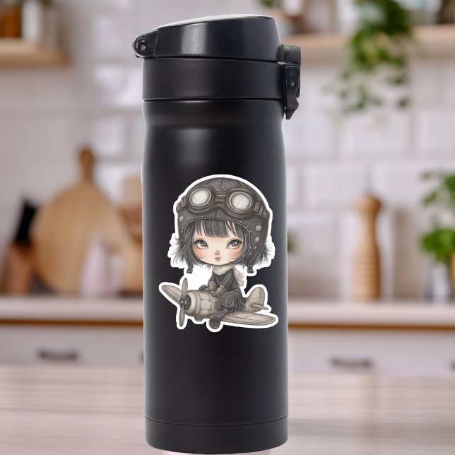 Gothic Girl Pilot flying Airplane Cute Anime Aufkleber (Von Creator hochgeladen)