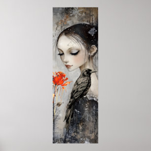 Gothic Girl Raven Rote Rose Poster