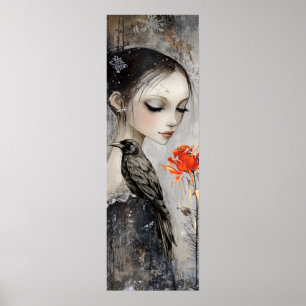 Gothic Girl Raven Rote Rose Poster