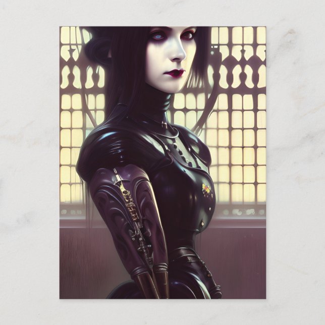 Gothic Girl Steampunk Verschiedene farbige Augen Postkarte (Vorderseite)