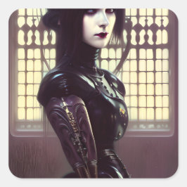 Gothic Girl Steampunk Verschiedene farbige Augen Quadratischer Aufkleber