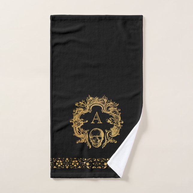 Gothic Glam | Badetücher - Set | Gold Skull Monogr (Handtuch)