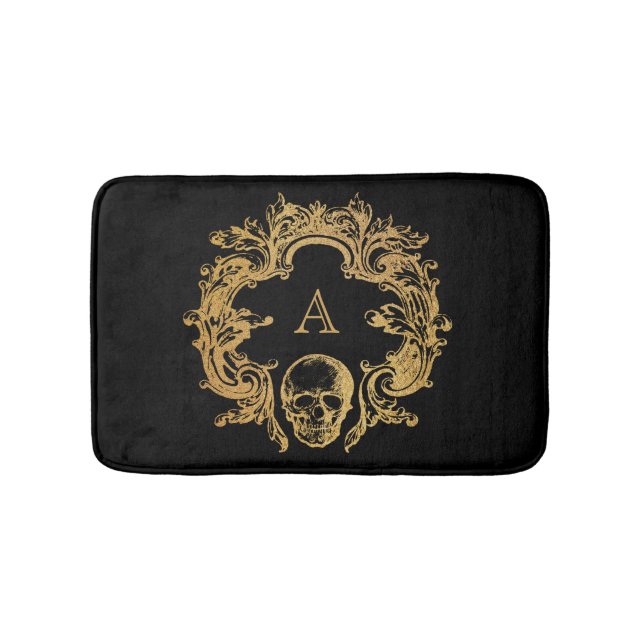 Gothic Glam | Bath Mat | Gold Skull Monogram Badematte (Vorderseite)