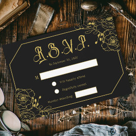 Gothic Glam Black Gold Wedding RSVP Enclosure Card Karte