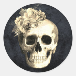 Gothic Glam Floral Skull Runder Aufkleber