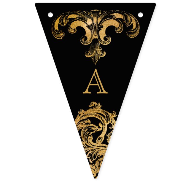 Gothic Glam | Monogram Bunting Flags | Schwarz Wimpelkette (Elfte Fahne)