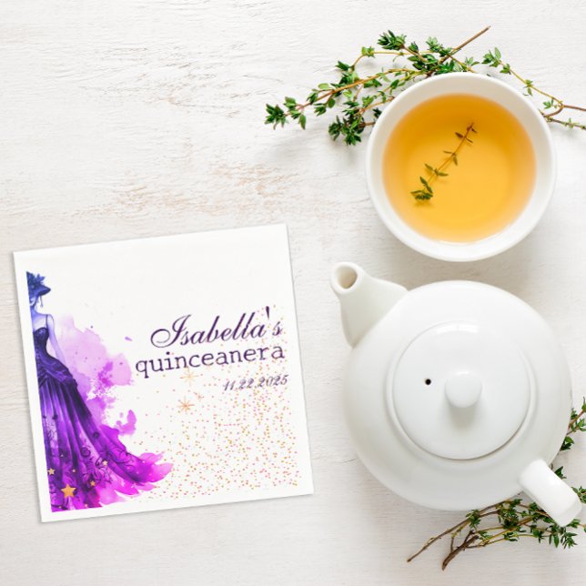Gothic Glam Quince lila Kleid Serviette ( These are napkins intended for a Quinceañera, designed with a Gothic Glam aesthetic.)