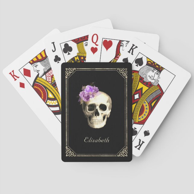 Gothic Glam Skull Lila Rose Personalisiert Spielkarten (Rückseite)