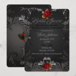 Gothic Glamour Rote Rose Ornamentales Brautparty Einladung