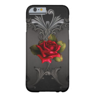 Gothic Glamour Rote Rose Schwarzer Zierfilm Barely There iPhone 6 Hülle