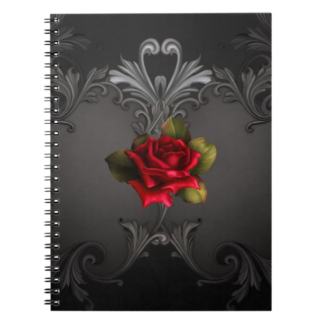 Gothic Glamour Rote Rose Schwarzer Zierfilm Notizblock (Vorderseite)