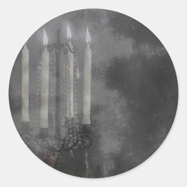 Gothic Glow Candle Light Rose Hochzeit Set Runder Aufkleber (Vorderseite)