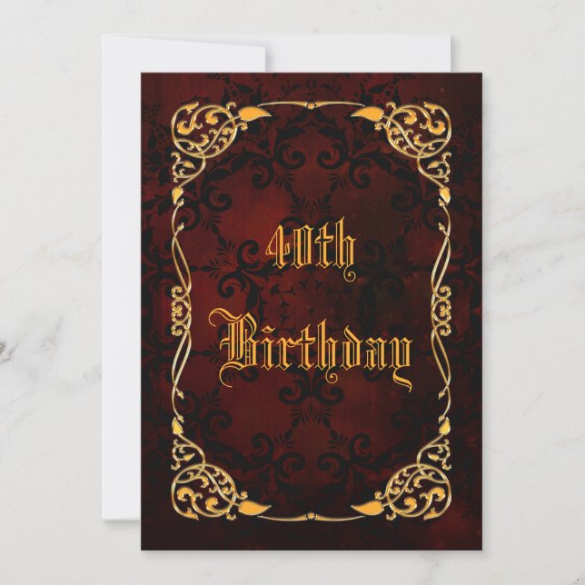 Gothic Gold Gerahmt 40. Geburtstag Einladung (Vorderseite)