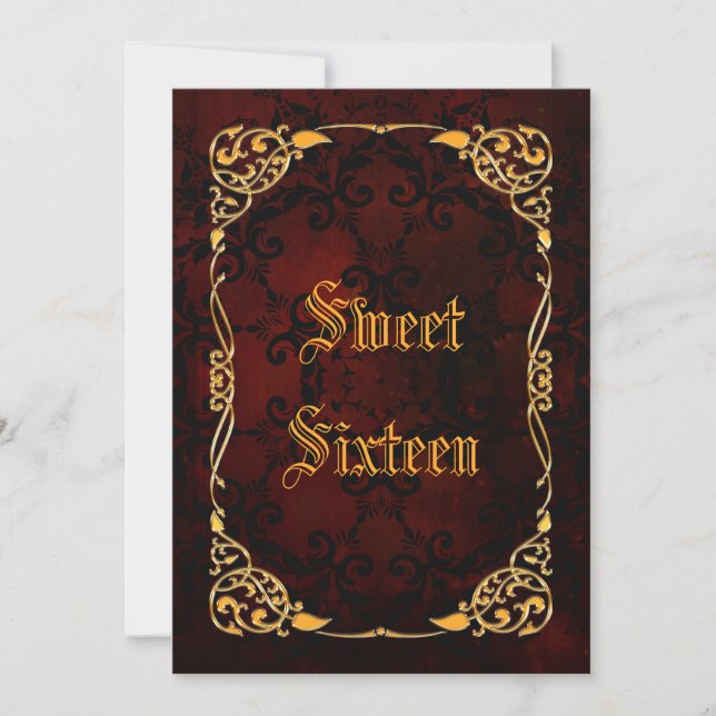 Gothic Gold Gerahmt Sweet 16 Einladung (Vorderseite)