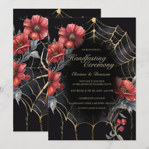 Gothic Gold & Red Spider Floral Web Handfasts Einladung