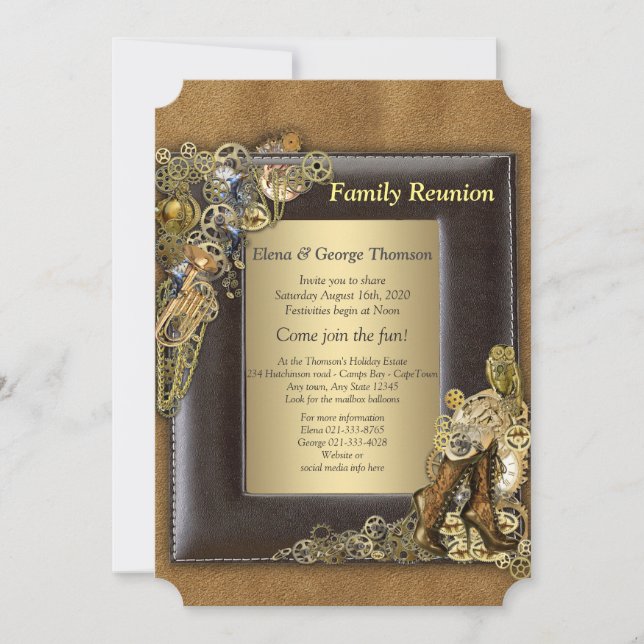 Gothic - Gold Steampunk Family Wiedersehen Einladung (Vorderseite)