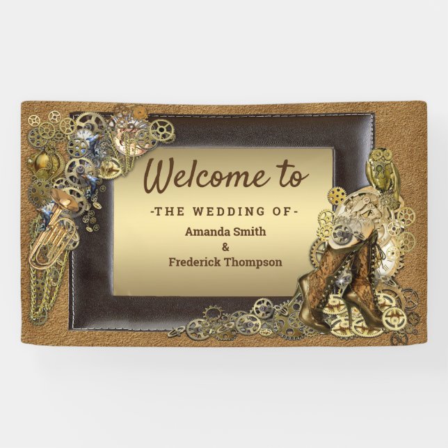 Gothic-Gold-Steampunk-Skulpturen auf Wildleder Banner (Horizontal)