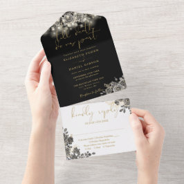Gothic Gold und Black Floral String Lights Hochzei All In One Einladung