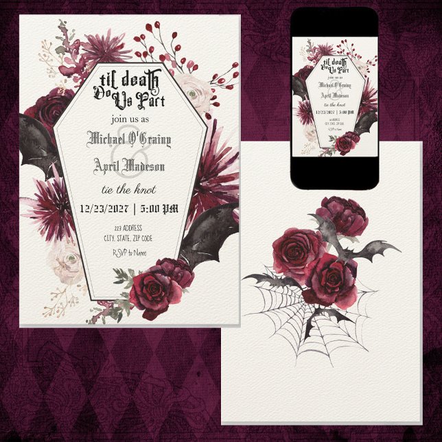 Gothic Goth Dark Bats Hochzeitseinladung Einladung (Von Creator hochgeladen)