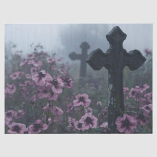 Gothic Grabmarkierungskreuz Violette Blumen Decoup Seidenpapier