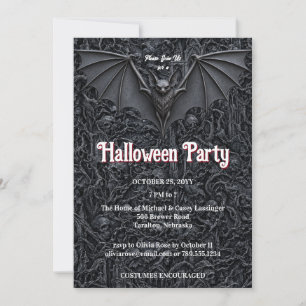 Gothic Grabstein Fledermaus Halloween-Party-Einlad Einladung