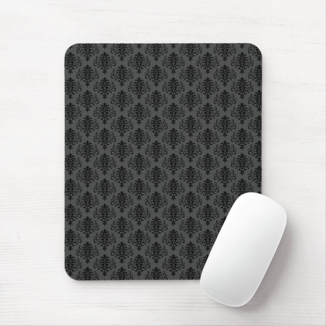 Gothic Grau Schwarz Damastmuster Mousepad (Mit Mouse)