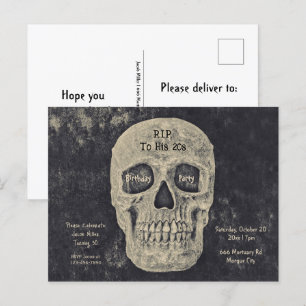 Gothic Gray Beige Skull Geburtstagsbär RIP zu sein Einladungspostkarte