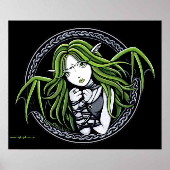 Gothic Green Bat Fairy Art Poster (Vorne)