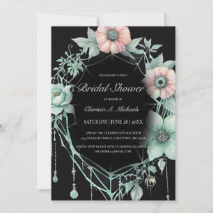 Gothic Green Mint Floral Spider Web-Brautparty Einladung