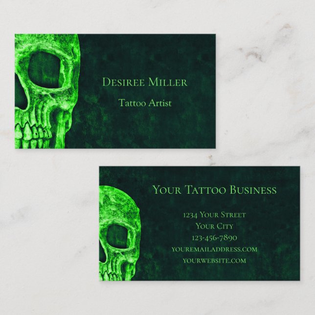 Gothic Green Skull Texture Background Tattoo Shop Visitenkarte (Vorne/Hinten)