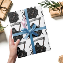 Gothic Grim Sensenmann mit Scythe (Weiß) Geschenkpapier