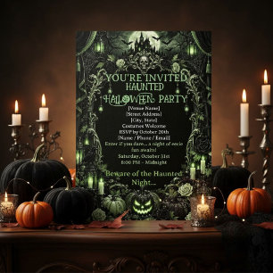 Gothic Grüner Halloween Geister Schloss Schwarzer  Einladung