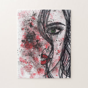 Gothic Grunge Abstractes Mädchenporträt Linienkuns