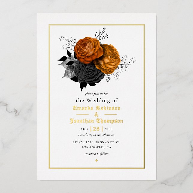 Gothic Grunge Blues Wedding Foil Einladung (Vorderseite)
