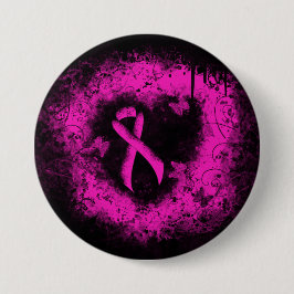 Gothic grunge Hot Pink Awareness Ribbon Button