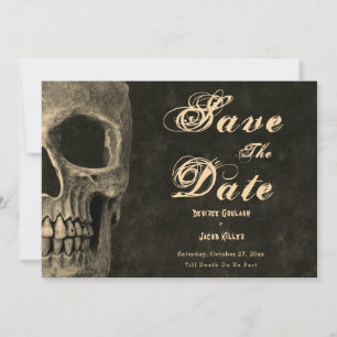 Gothic Half-Schädelkopf Vintage-Sepia Hochzeitsein Ankündigung