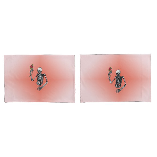 Gothic Half Skeleton Holding Rote Rose Rosa Kissenbezug (Vorderseite-Set)