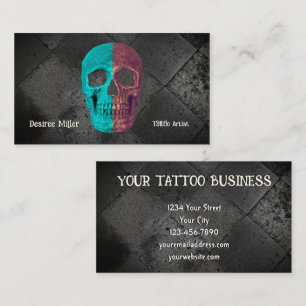 Gothic Half Skull Aquamarin Black Tattoo Shop Visitenkarte