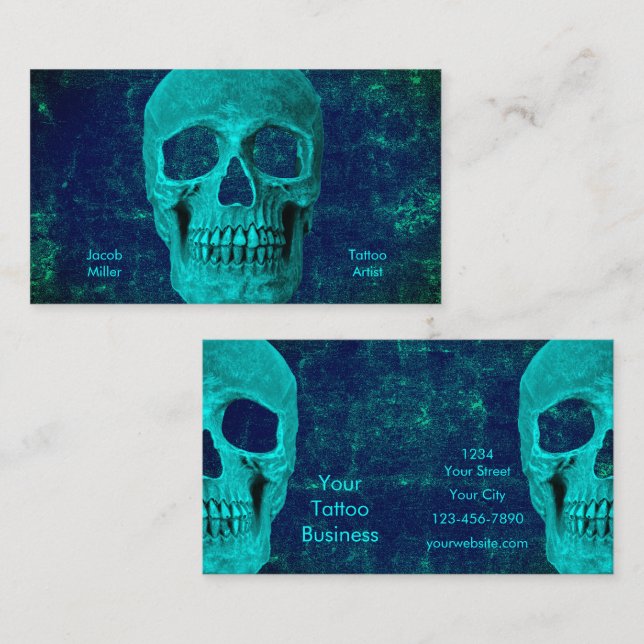 Gothic Half Skull Aquamarin Blue Texture Tattoo Sh Visitenkarte (Vorne/Hinten)
